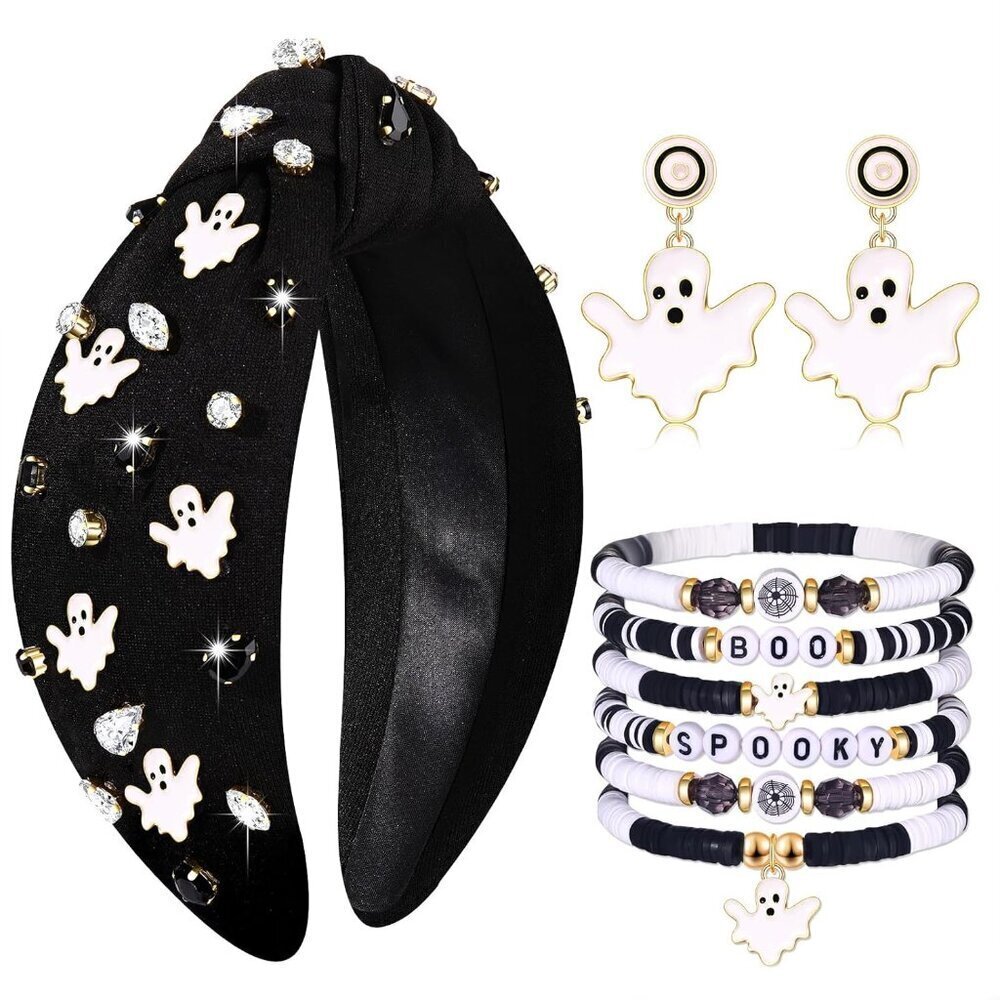 Halloween Headbands for Women Jeweled Ghost Candy Corn Spooky Costume Accessory